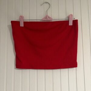 SHEIN Red Ribbed Strapless Crop Tube Top